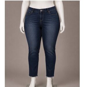 Torrid Premium Skinny Jeans Dark Wash Raw Hem Stretch Denim Size 12R